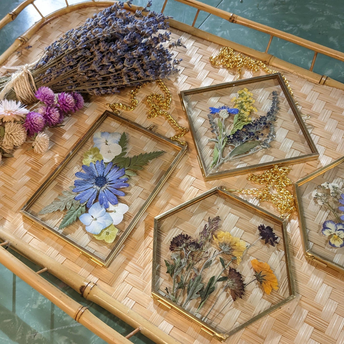 Pressed Flowers in Antique Brass Frame