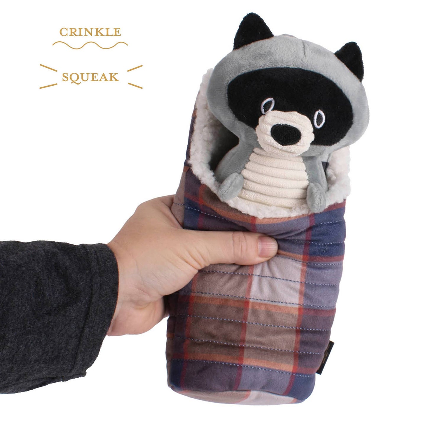 Raccoon in Sleeping Bag Pendleton Dog Toy