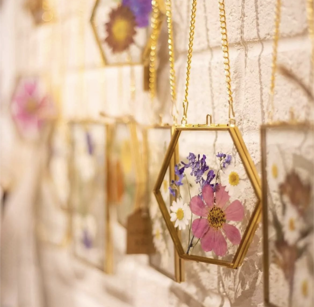 Pressed Flowers in Antique Brass Frame