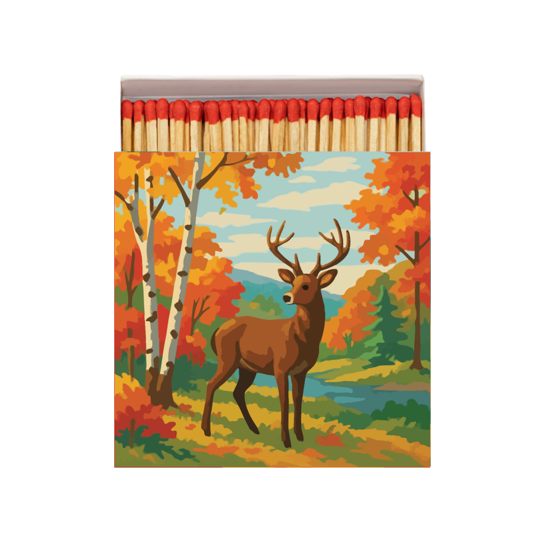 Autumn Lake & Deer Square Matchbox