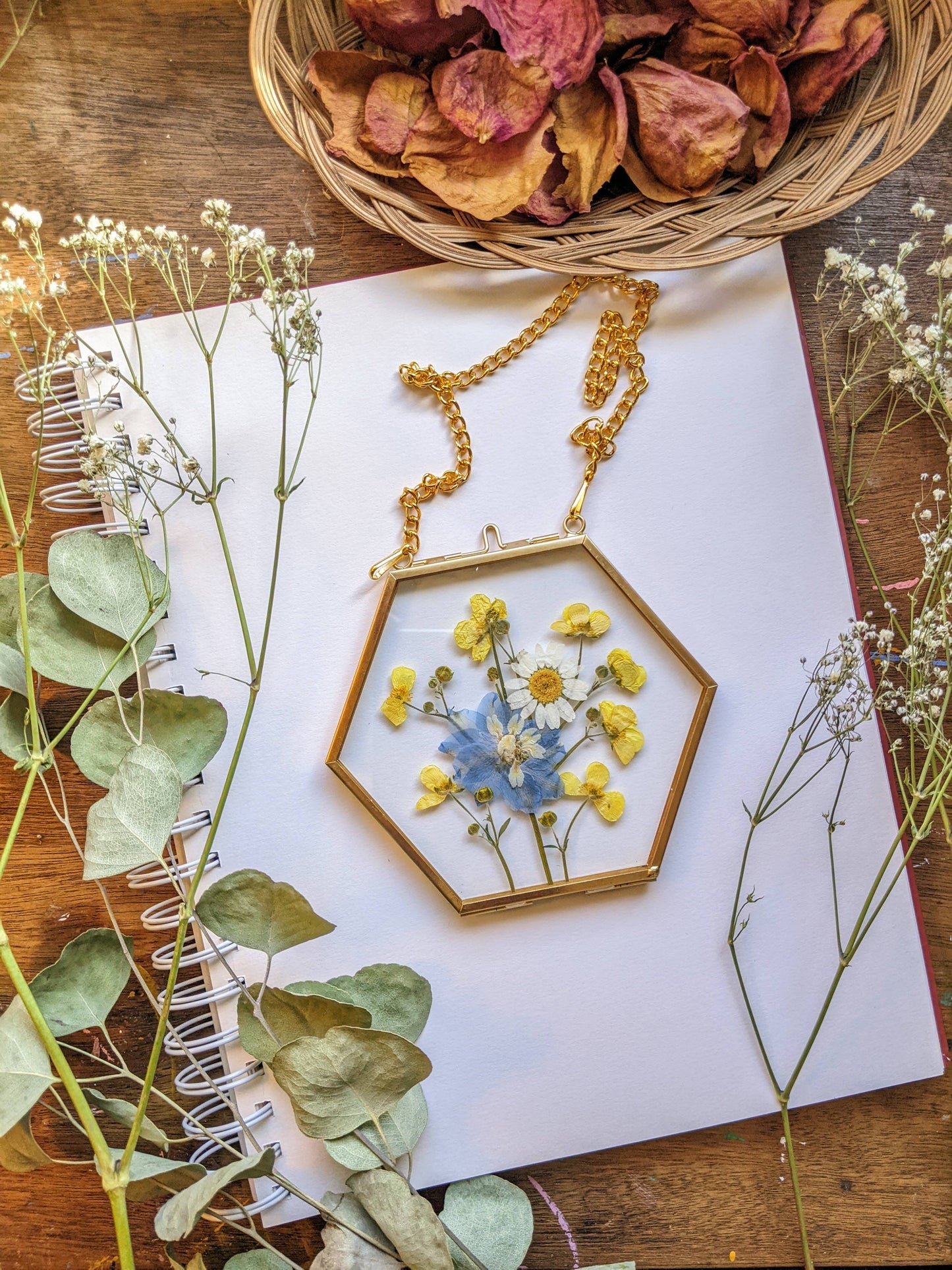 Pressed Flowers in Antique Brass Frame