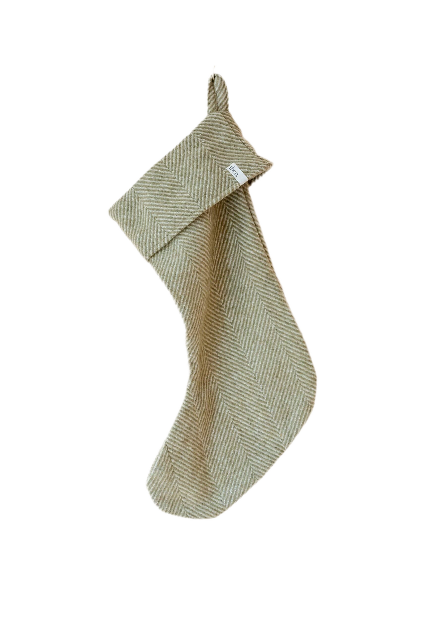 Recycled Wool Christmas Stocking in Olive Herringbone