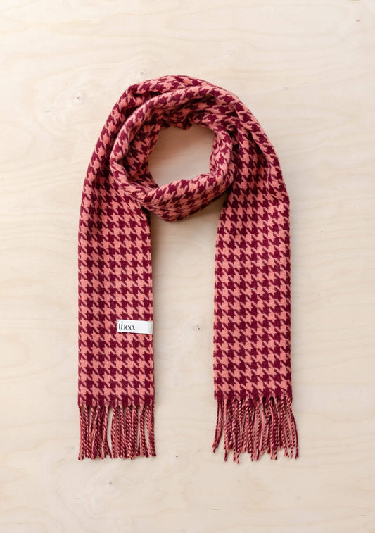 Lambswool Scarf in Berry Houndstooth