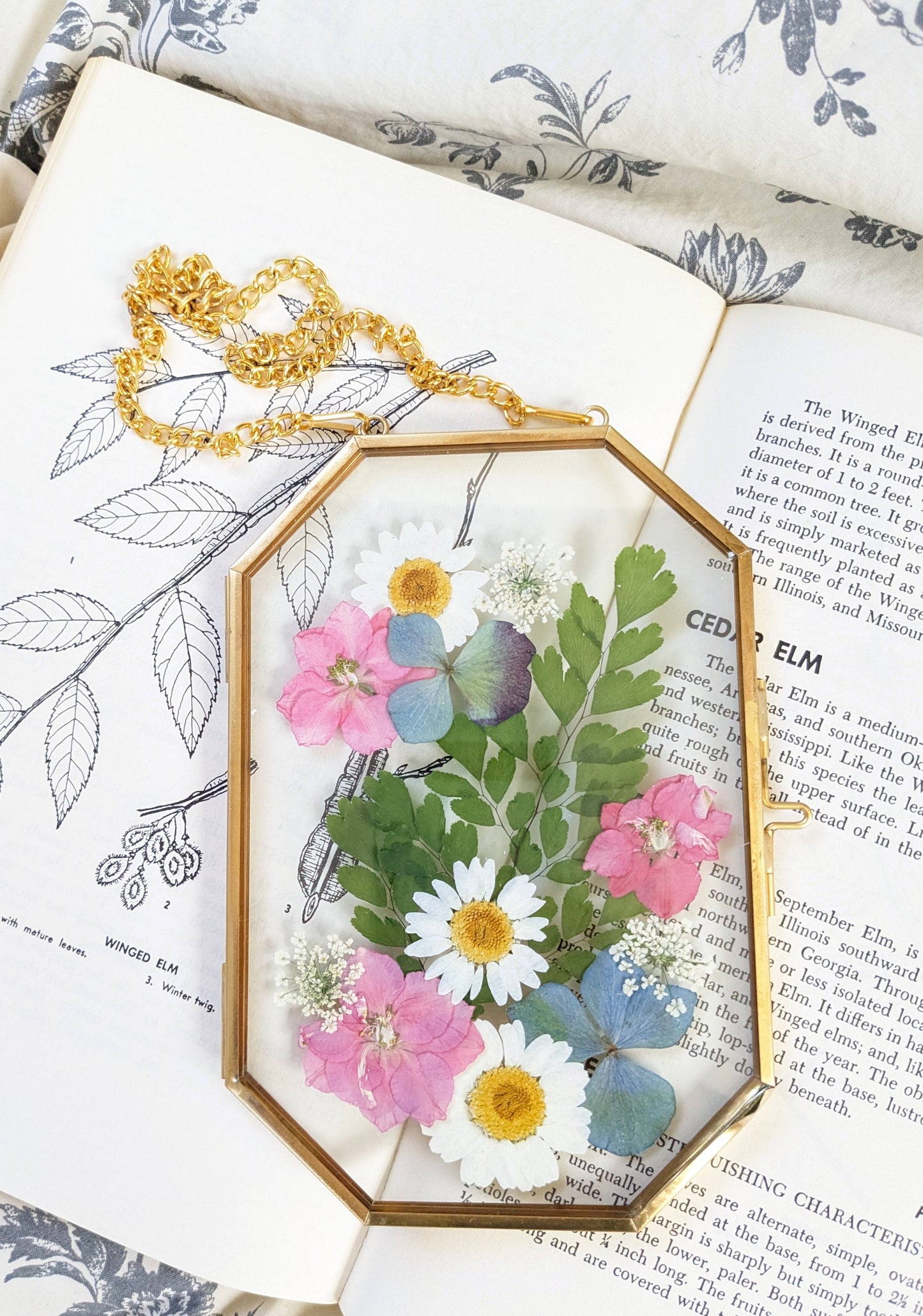 Pressed Flowers in Antique Brass Frame