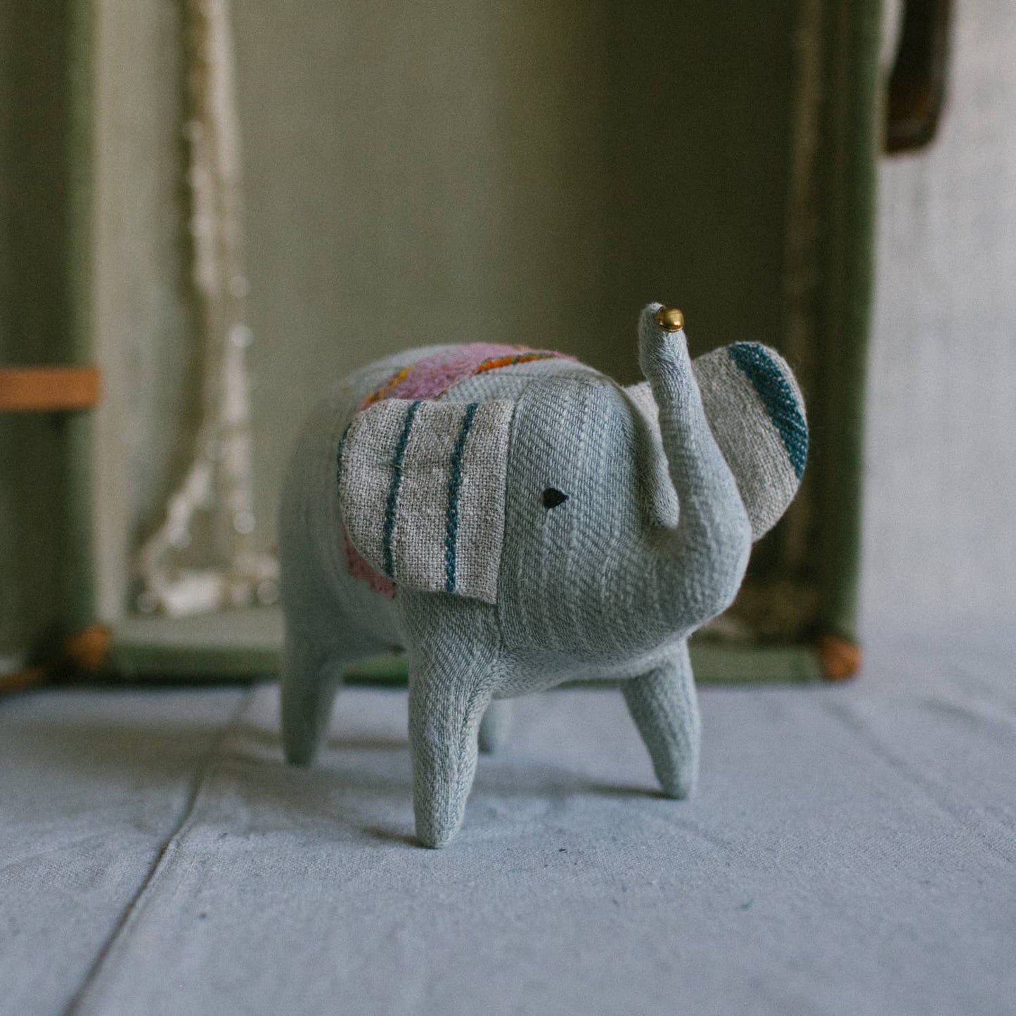 'Bub' Baby Elephant - Soft Cotton Art Doll, Kantha Detailing