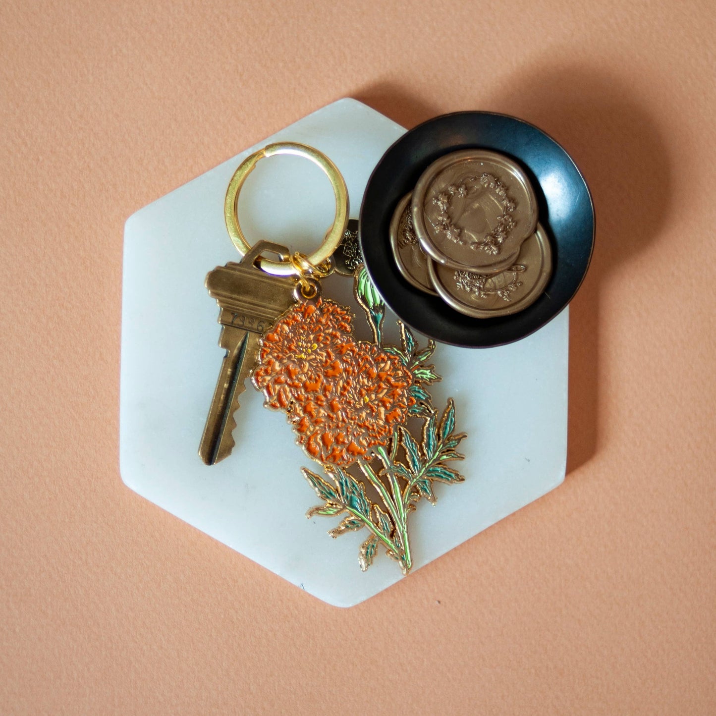 Orange Marigold Enamel Keychain