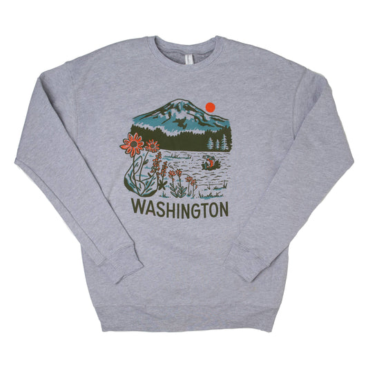 WA Mountain Lake Crew Sweatshirt (Athletic Gray)