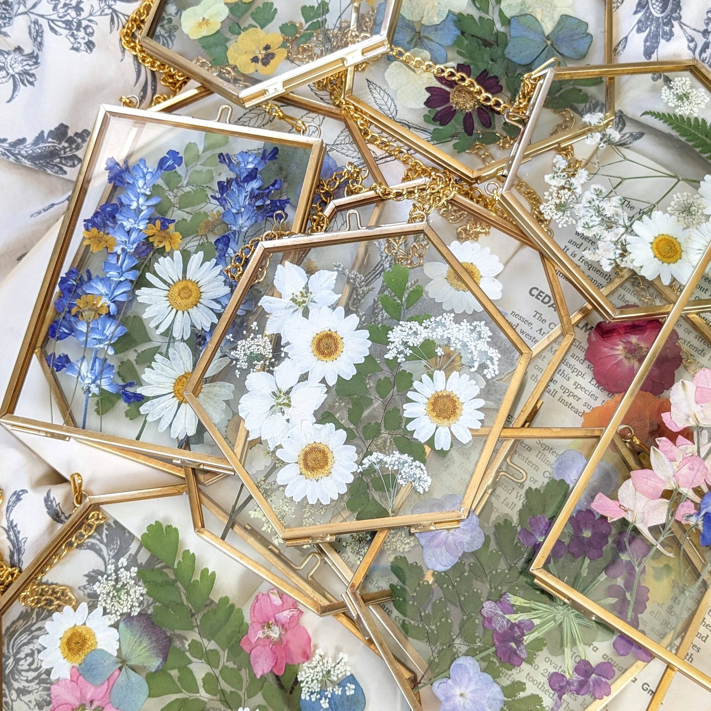 Pressed Flowers in Antique Brass Frame