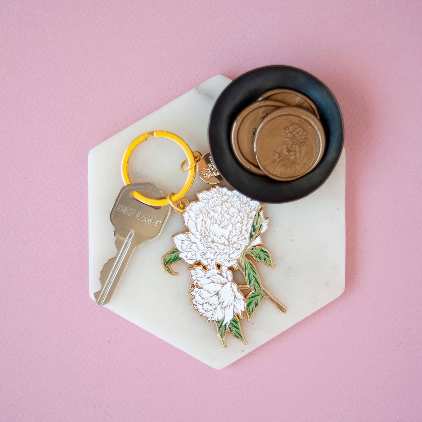 Peonies Enamel Key Chain