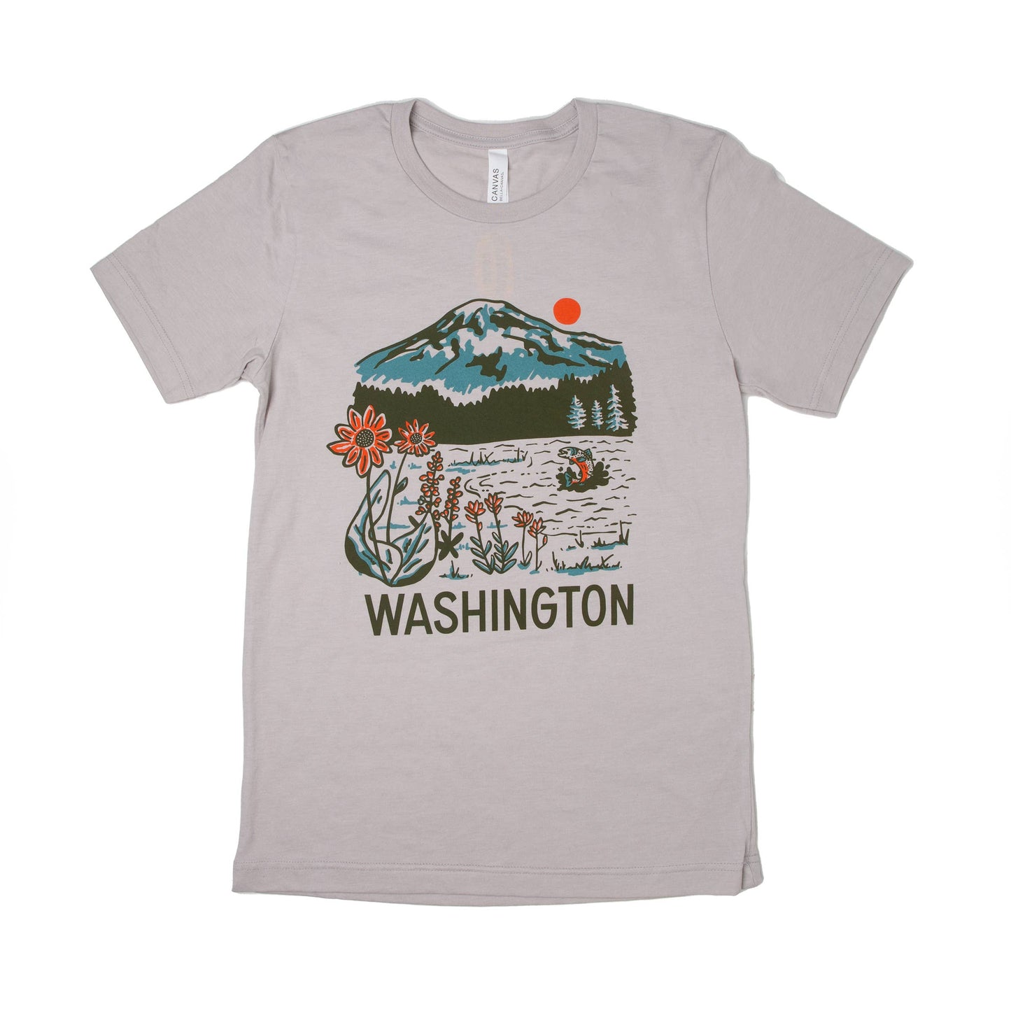 WA Mountain Lake All Gender Shirt (Light Gray)