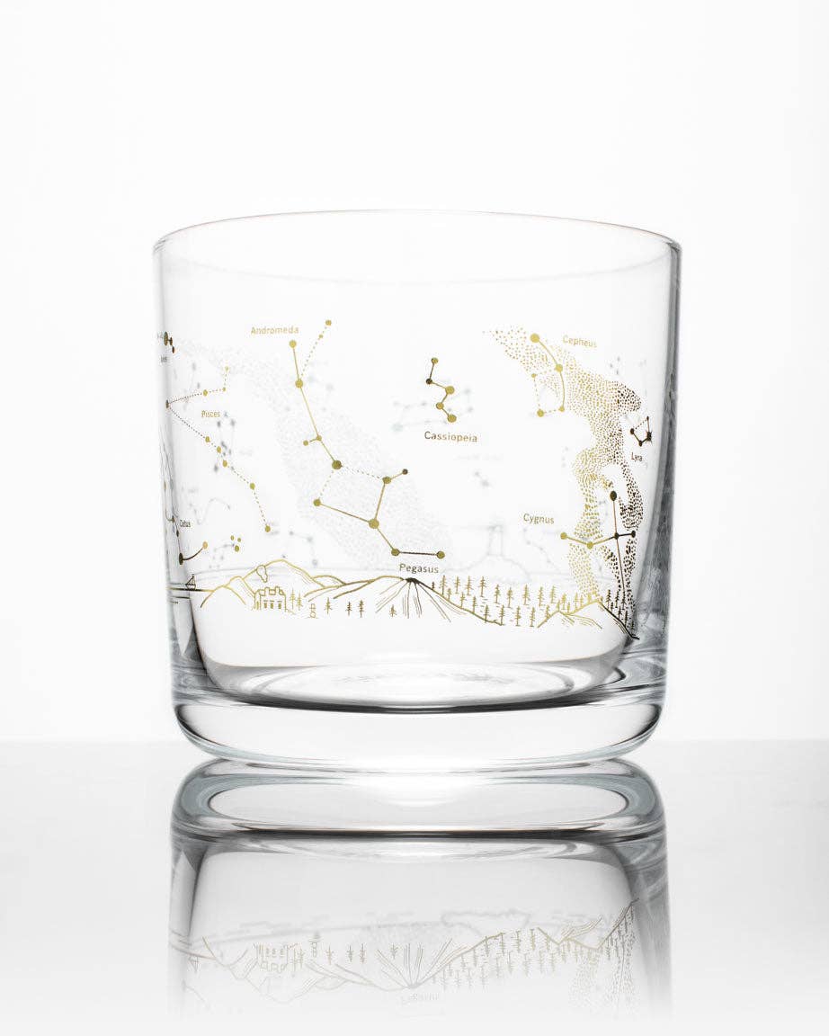 Night Sky Star Chart Whiskey Glass - Gold